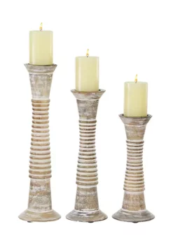 Discount π€© Traditional Wood Candle Holder - Set of 3 by Monroe Lane β