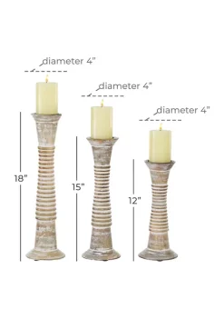 Discount 🤩 Traditional Wood Candle Holder - Set of 3 by Monroe Lane ⭐ -Monroe Lane Sales Belk 10251