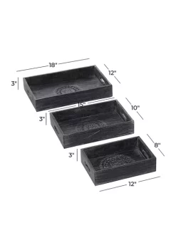 Outlet 🎉 Traditional Wood Tray - Set of 3 by Monroe Lane 🔔 -Monroe Lane Sales Belk 10410