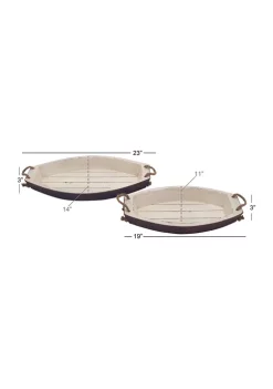 Buy 💯 Coastal Wood Tray - Set of 2 by Monroe Lane 🔔 -Monroe Lane Sales Belk 10452