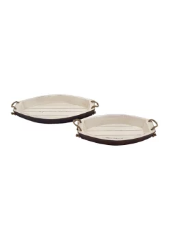 Buy 💯 Coastal Wood Tray - Set of 2 by Monroe Lane 🔔 -Monroe Lane Sales Belk 10454