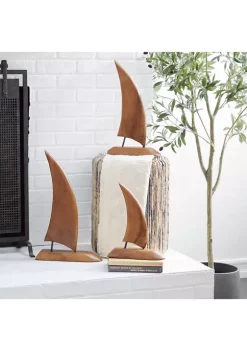 Promo 🔔 Coastal Teak Wood Sculpture - Set of 3 by Monroe Lane 🌟 -Monroe Lane Sales Belk 10854