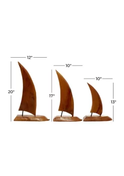 Promo 🔔 Coastal Teak Wood Sculpture - Set of 3 by Monroe Lane 🌟 -Monroe Lane Sales Belk 10855