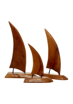 Promo 🔔 Coastal Teak Wood Sculpture - Set of 3 by Monroe Lane 🌟 -Monroe Lane Sales Belk 10856
