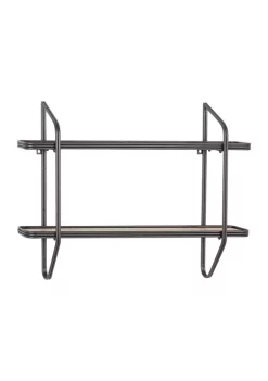 Coupon ⭐ 32 in x 23 in Rectangular Silver Metal and Wood 2 Tier Wall Shelf by Monroe Lane ✨ -Monroe Lane Sales Belk 11171