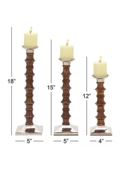Outlet ❤️ Mango Wood Traditional Candle Holder Set of 3 by Monroe Lane 🧨 -Monroe Lane Sales Belk 11518