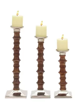 Outlet ❤️ Mango Wood Traditional Candle Holder Set of 3 by Monroe Lane 🧨 -Monroe Lane Sales Belk 11519
