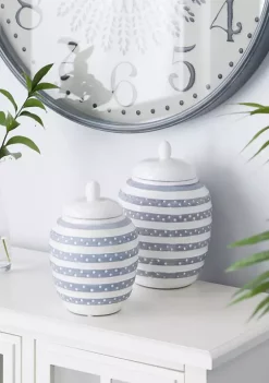 Budget 🔥 Coastal Ceramic Decorative Jars - Set of 2 by Monroe Lane ✔️ -Monroe Lane Sales Belk 12012