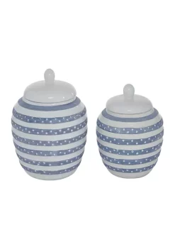 Budget 🔥 Coastal Ceramic Decorative Jars - Set of 2 by Monroe Lane ✔️ -Monroe Lane Sales Belk 12015