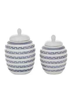 Budget 🔥 Coastal Ceramic Decorative Jars - Set of 2 by Monroe Lane ✔️ -Monroe Lane Sales Belk 12016