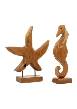 Best deal 😉 Coastal Teak Wood Sculpture - Set of 2 by Monroe Lane 💯