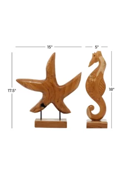 Best deal 😉 Coastal Teak Wood Sculpture - Set of 2 by Monroe Lane 💯 -Monroe Lane Sales Belk 12389