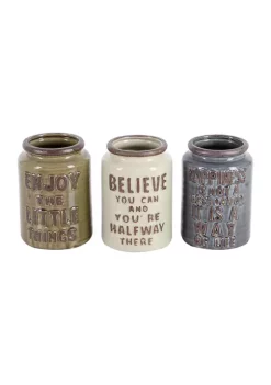 Hot Sale ⌛ Vintage Ceramic Decorative Jars - Set of 3 by Monroe Lane 👍 -Monroe Lane Sales Belk 13787