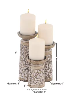 Promo 😍 Coastal Mango Wood Candle Holder - Set of 3 by Monroe Lane 🥰 -Monroe Lane Sales Belk 13858