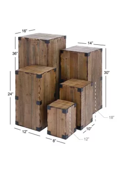 Best Pirce ✔️ Farmhouse Wood Pedestal Table - Set of 5 by Monroe Lane ⭐ -Monroe Lane Sales Belk 14001