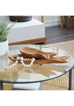 Promo ❤️ Coastal Teak Wood Tray - Set of 2 by Monroe Lane ⌛ -Monroe Lane Sales Belk 14832