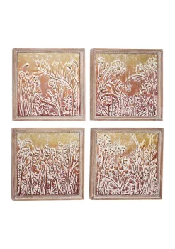 Wholesale ❤️ Gold & Copper Embossed Metal Wall Décor with Floral and Botanical Designs in Square Wood Frames by Monroe Lane 😉 -Monroe Lane Sales Belk 14914