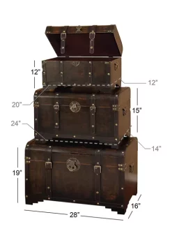 Deals 🌟 Traditional Wood Trunk - Set of 3 by Monroe Lane ✨ -Monroe Lane Sales Belk 14958