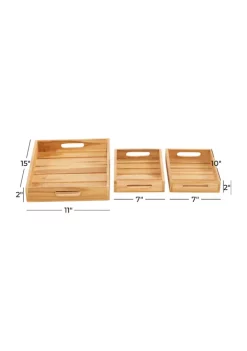 Brand new 🎁 Coastal Teak Wood Tray - Set of 3 by Monroe Lane 😍 -Monroe Lane Sales Belk 14965