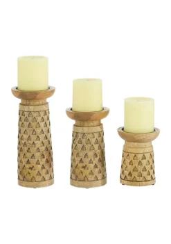 Budget 𧨠Coastal Wood Candle Holder - Set of 3 by Monroe Lane β