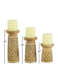 Budget 🧨 Coastal Wood Candle Holder - Set of 3 by Monroe Lane ⭐ -Monroe Lane Sales Belk 15441