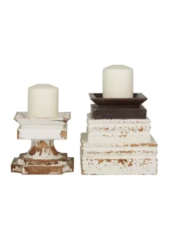 Hot Sale 🎁 Vintage Wood Candle Holder - Set of 2 by Monroe Lane ✔️ -Monroe Lane Sales Belk 16103