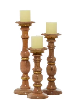 Buy ⭐ Mango Wood Natural Candle Holder Set of 3 by Monroe Lane 💯 -Monroe Lane Sales Belk 16593