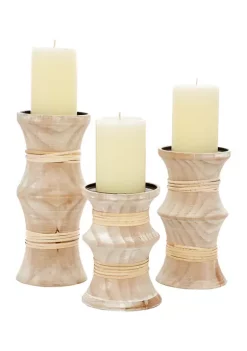 New ❤️ Pine Natural Candle Holder Set of 3 by Monroe Lane 🌟