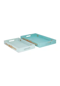 Deals 🔔 Coastal Wood Tray - Set of 2 by Monroe Lane 💯 -Monroe Lane Sales Belk 18298