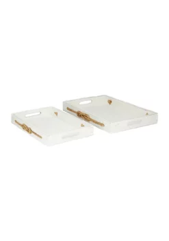 Deals 🔔 Coastal Wood Tray - Set of 2 by Monroe Lane 💯 -Monroe Lane Sales Belk 18299