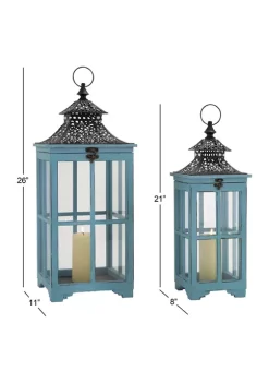 New 🎁 Coastal Wood Candle Lantern - Set of 2 by Monroe Lane 👍 -Monroe Lane Sales Belk 18352