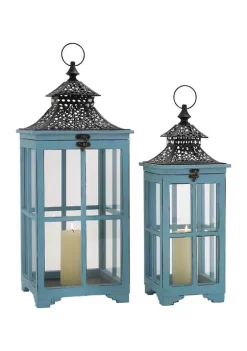 New 🎁 Coastal Wood Candle Lantern - Set of 2 by Monroe Lane 👍 -Monroe Lane Sales Belk 18353