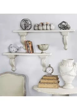 Cheap ❤️ 31.5 in x 13.5 in Large Beige and White Floating Wall Shelf with Decorative Scrollwork by Monroe Lane 🤩 -Monroe Lane Sales Belk 18662
