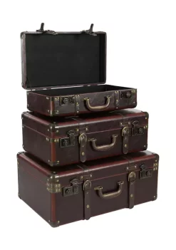 Cheapest 👏 Vintage Leather Trunk - Set of 3 by Monroe Lane 🧨 -Monroe Lane Sales Belk 18693