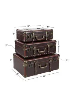 Cheapest 👏 Vintage Leather Trunk - Set of 3 by Monroe Lane 🧨 -Monroe Lane Sales Belk 18694