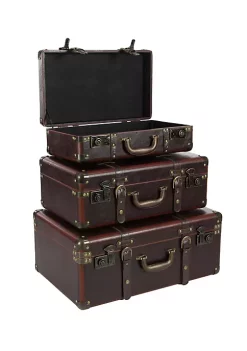 Cheapest 👏 Vintage Leather Trunk - Set of 3 by Monroe Lane 🧨 -Monroe Lane Sales Belk 18695