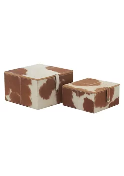 Hot Sale 🎉 Eclectic Leather Box - Set of 2 by Monroe Lane 🥰 -Monroe Lane Sales Belk 1898