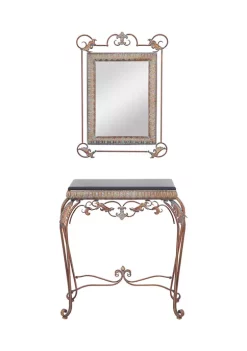 Promo 🎉 Traditional Metal Console Table with Mirror - Set of 2 by Monroe Lane 🔔