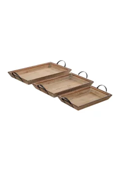 Buy 😉 Coastal Wood Tray - Set of 3 by Monroe Lane ❤️ -Monroe Lane Sales Belk 1969
