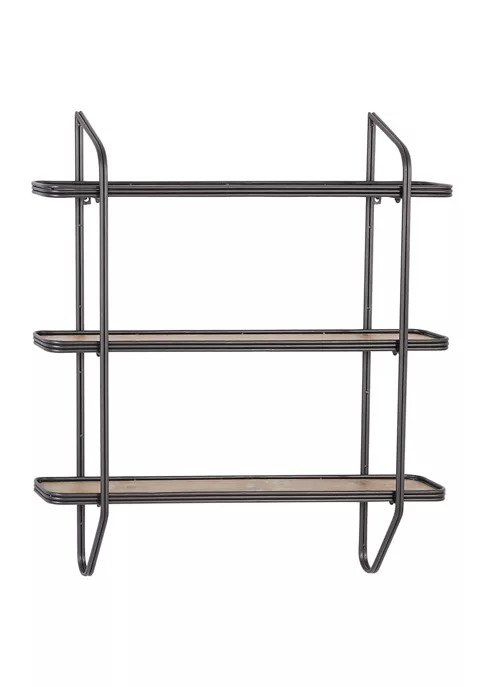 Hot Sale 🧨 32 in x 33.5 in Large Rectangular Silver Metal and Wood 3 Tier Wall Shelf by Monroe Lane ❤️ 4 Hot Sale 🧨 32 in x 33.5 in Large Rectangular Silver Metal and Wood 3 Tier Wall Shelf by Monroe Lane ❤️ - Image 4
