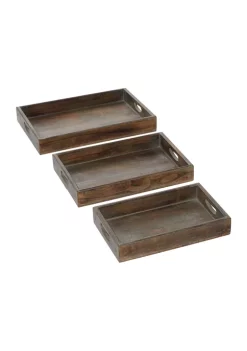 Best Pirce 👏 Farmhouse Wood Tray - Set of 3 by Monroe Lane ✨ -Monroe Lane Sales Belk 20245
