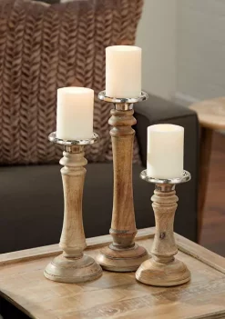 Brand new ✨ Traditional Mango Wood Candle Holder - Set of 3 by Monroe Lane ⌛