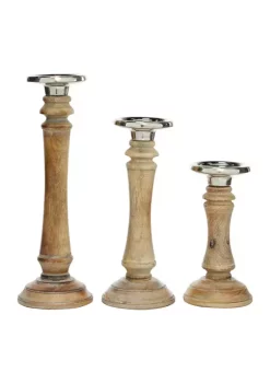 Brand new ✨ Traditional Mango Wood Candle Holder - Set of 3 by Monroe Lane ⌛ -Monroe Lane Sales Belk 20539