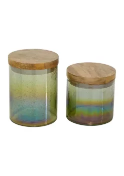 Promo 🔥 Coastal Wood Decorative Jars - Set of 2 by Monroe Lane ⭐ -Monroe Lane Sales Belk 20656