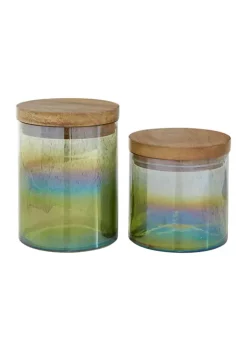 Promo 🔥 Coastal Wood Decorative Jars - Set of 2 by Monroe Lane ⭐ -Monroe Lane Sales Belk 20657