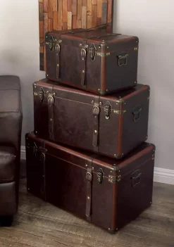 Discount 🤩 Traditional Leather Trunk - Set of 3 by Monroe Lane 😀