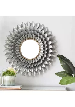Hot Sale 👍 32 Inch Large, Round 3D Silver Metal Floral Accent Mirror by Monroe Lane 🎉 -Monroe Lane Sales Belk 21069