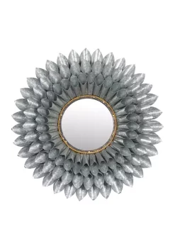 Hot Sale 👍 32 Inch Large, Round 3D Silver Metal Floral Accent Mirror by Monroe Lane 🎉 -Monroe Lane Sales Belk 21070