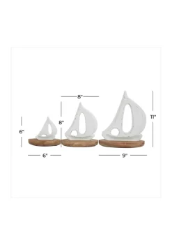 Deals ❤️ Coastal Wood Sculpture - Set of 3 by Monroe Lane ❤️ -Monroe Lane Sales Belk 21424