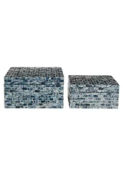 Budget 😀 Coastal 👩 Mother of Pearl Box - Set of 2 by Monroe Lane ✨ -Monroe Lane Sales Belk 21432